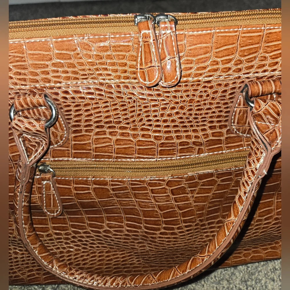 Brown Faux Crocodile 3 Piece Set, Purse/laptop Bag, Like New